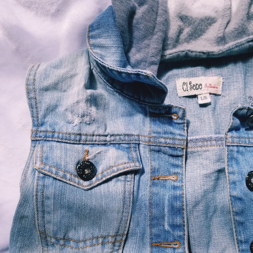 Denim Vest with Attached Hoodie